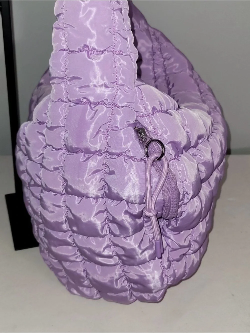 Quilted Puffer Hobo Shoulder Bag Purple Lanvender NWOT